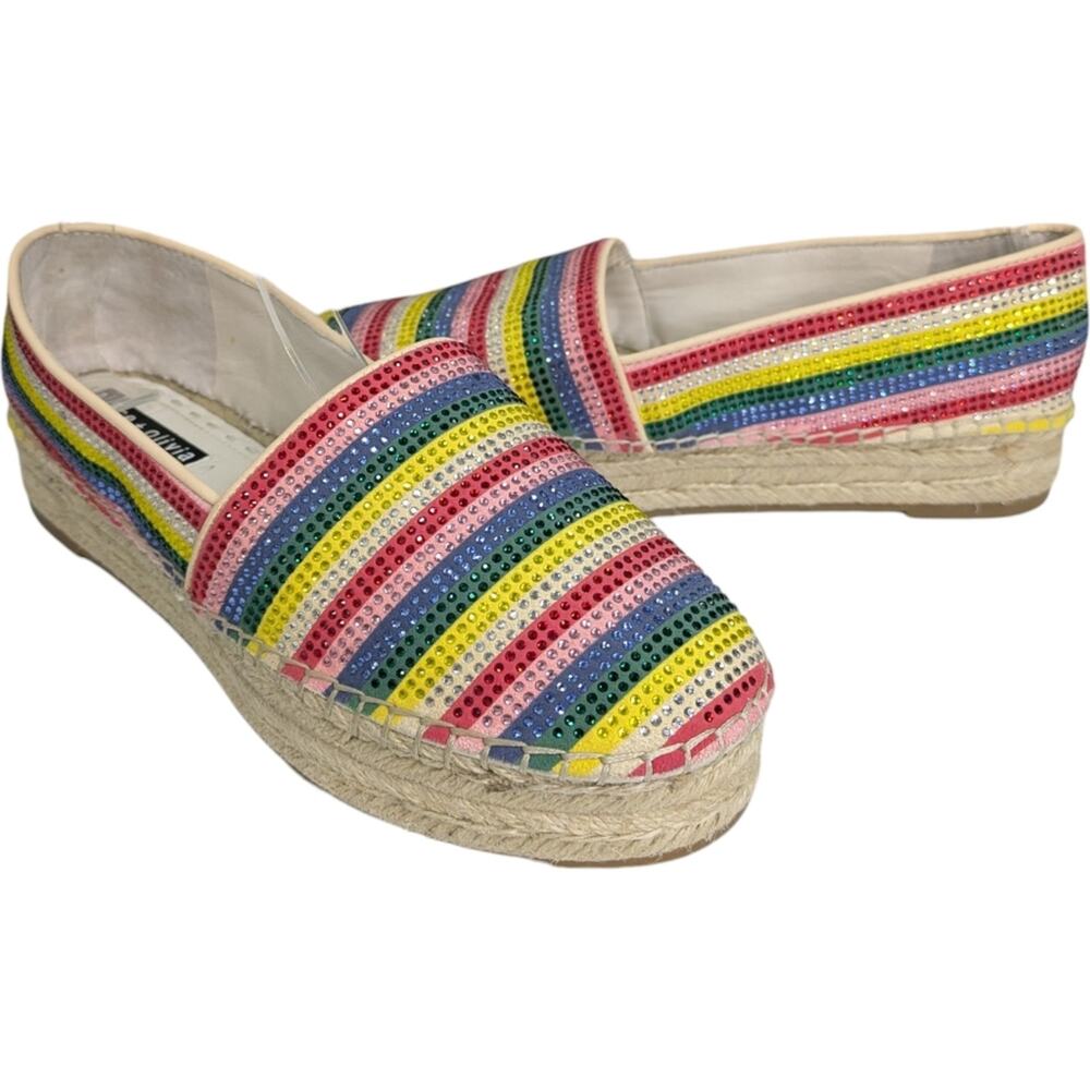 Alice + Olivia Espadrille Dalyn Platform Shoes 8 Crystal Rainbow Striped Slip On